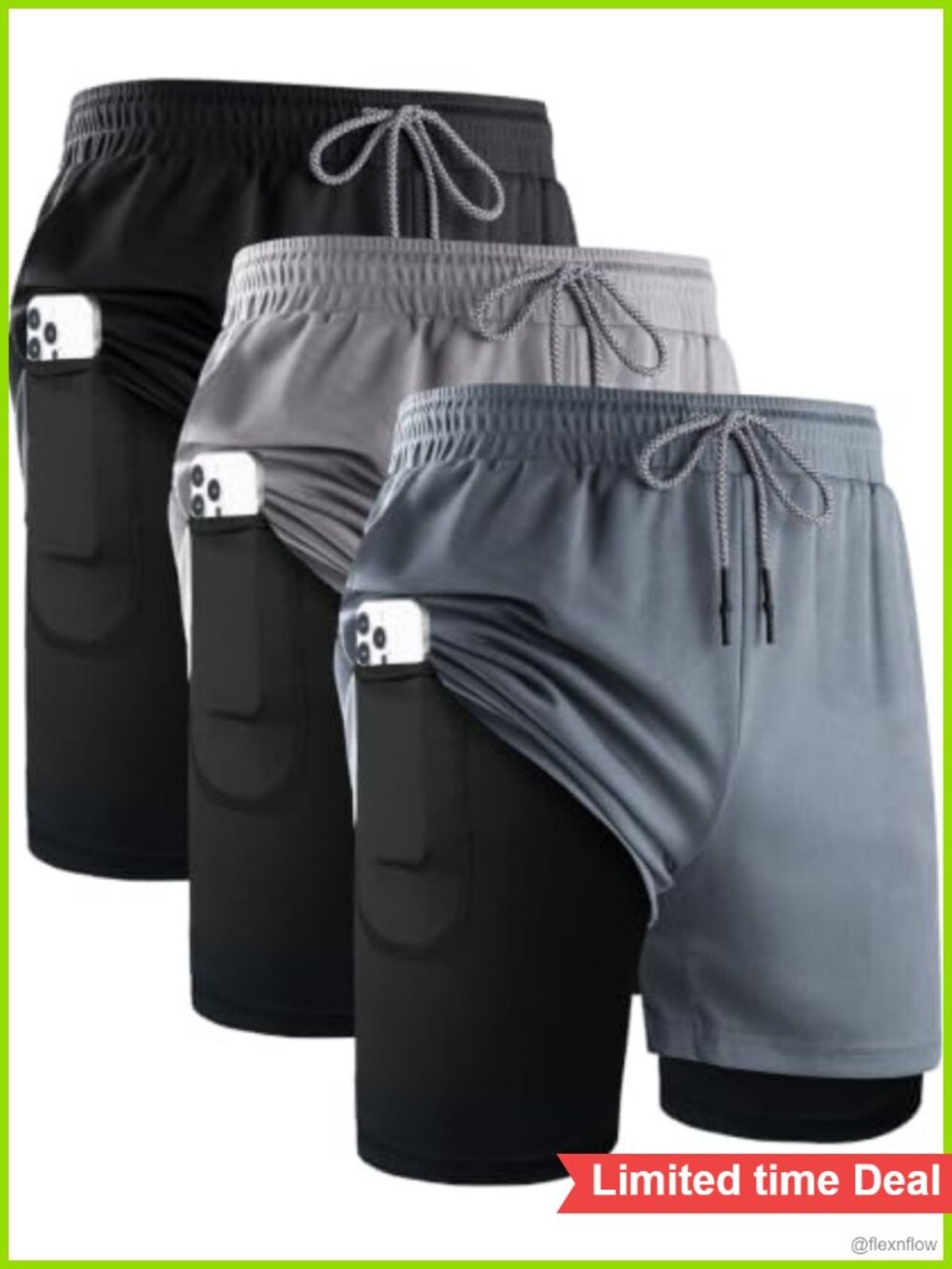 Men's 2 in 1 Running Workout Shorts Athletic Gym 7 Inch Compression Shorts